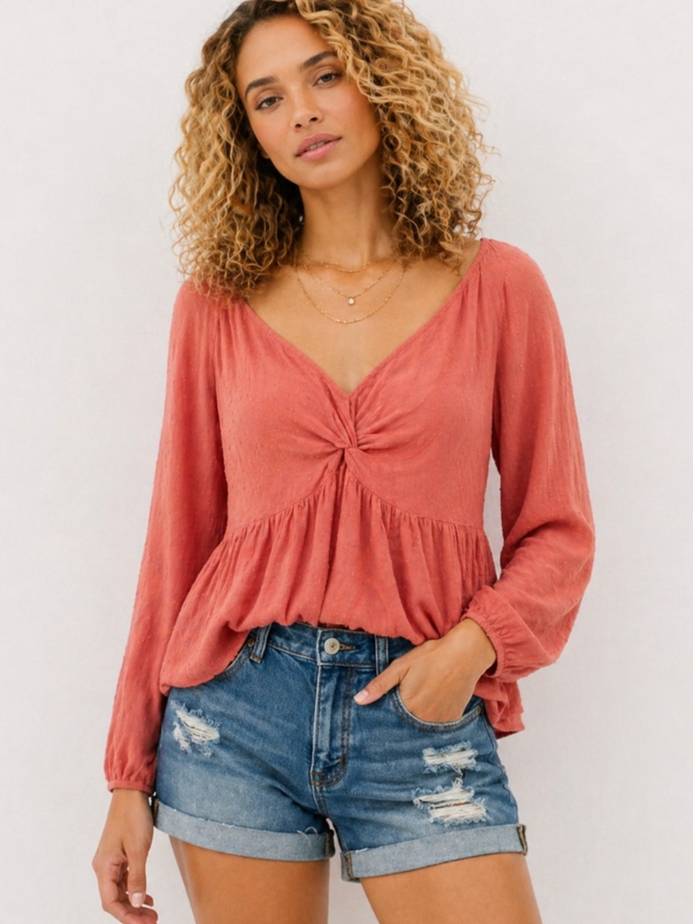American Eagle Bundle Set Boho Babydoll Top & High Rise Denim Shorts S